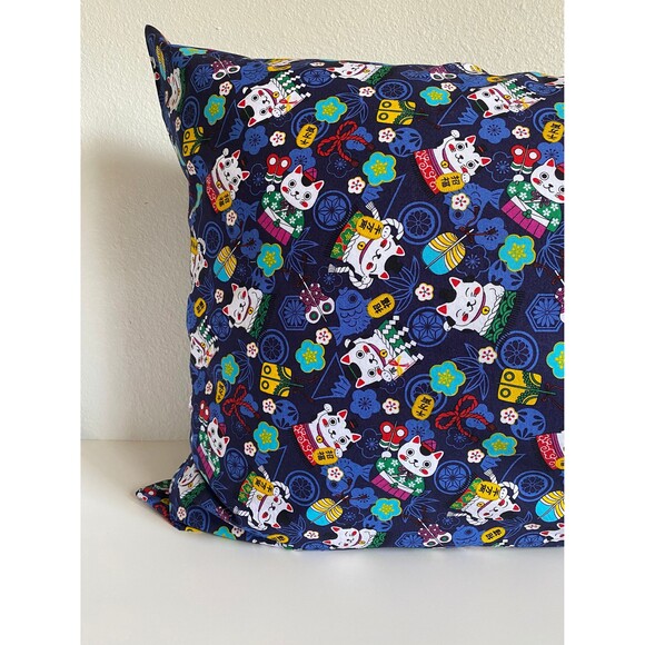 Navy Maneki-Neko Pattern Pillowcase | Handmade | 100% Cotton - Picture 2 of 4